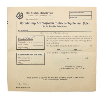 FORMULARZ Podatek Niemiecki Front Pracy NSDAP