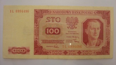 Banknot 100 złotych 1948 seria IL stan 3+