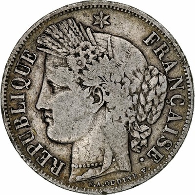 Francja, Cérès, 5 Francs, 1850, Paris, VF(20-25),