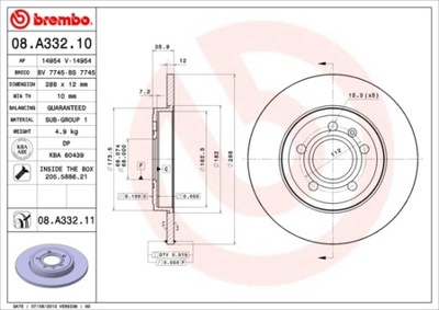 BREMBO 08.A332.11 DISKU STABDŽIŲ 