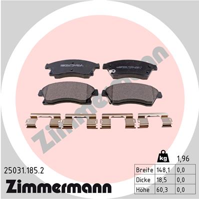 ZIMMERMANN 25031.185.2 KOMPLEKTAS TRINKELIŲ HAMULCOWYCH, STABDŽIAI DISKINIAI 