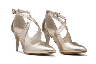 Buty ślubne skórzane taneczne złote z paskami 39