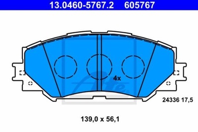 ATE 13.0460-5767.2 КОЛОДКИ ТОРМОЗНЫЕ ПЕРЕД TOYOTA AURIS COROLLA VERSO YARIS