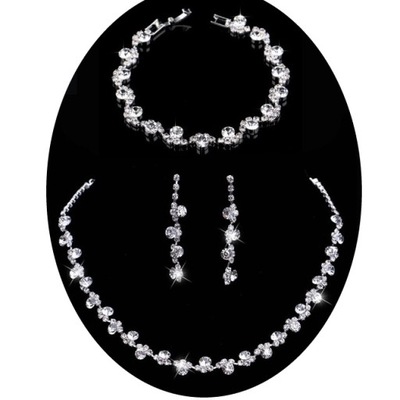 Srebrny naszyjnik na ślub cyrkonie 3w1 kolczyki