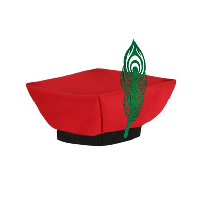 CZAPKA KRAKUSKA ROGATYWKA LUDOWA Z PIÓREM STRÓJ KRAKOWIAKA CZERWONA