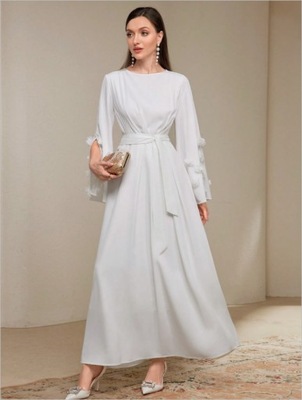 SHEIN BIAŁA SUKIENKA Z PASKIEM R.S N082075