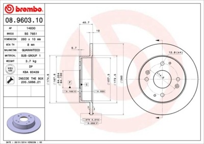 DISCOS DE FRENADO PARTE TRASERA BREMBO 08.9603.10 08960310  