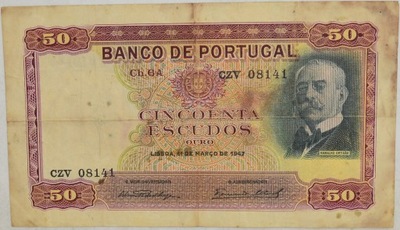 7.fu.Portugalia, 50 Escudos 1947 rzadki, St.3+