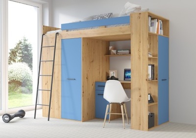 Łóżko piętrowe dziecięce biurko szafa antresola RAVENA L artisan /niebieski