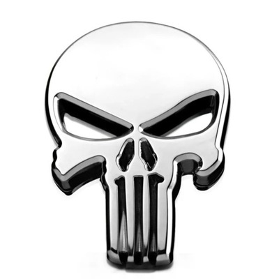 EMBLEMA CRÁNEO INSIGNIA NAKLEJANY PUNISHER METÁLICO CROMADO 60X40MM  