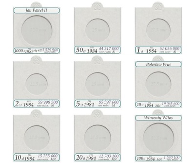 Zestaw 31 holderów na monety PRL 1983-1987