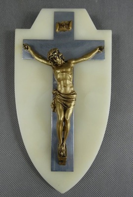 Wiszący Krzyż krucyfiks alabaster metal JEZUS 23 cm