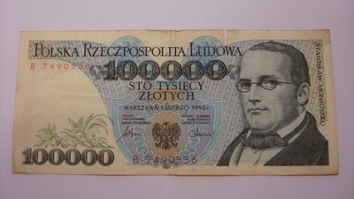 Banknot 100000 zł 1990 rok - seria B stan 4