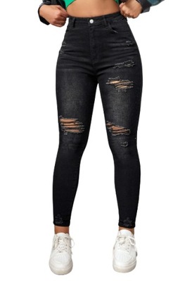 SHEIN SPODNIE JEANSOWE CZARNE DZIURY 34 1V7A