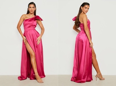 Boohoo różowa satynowa sukienka maxi 42