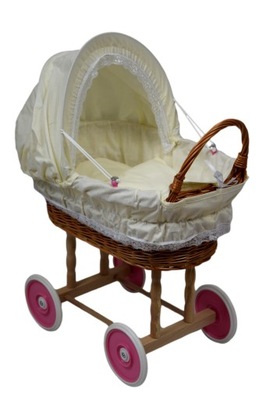 Wiklinowy wózek dla lalek lalki pchacz ECRU