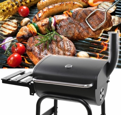 Grill Ogrodowy Węglowy Na Brykiet Zamykany BBQ PRZENOŚNY Z POKRYWĄ + KOMIN