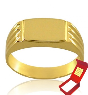 ZŁOTY SYGNET Z ORNAMENTAMI PROSTOKĄT PR.333 GRAWER