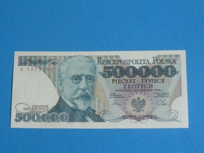 Polska Banknot 500000zł ser K 1990 Warszawa UNC