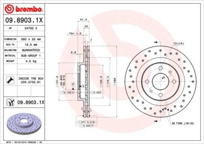 ДИСКИ ТОРМОЗНЫЕ ТОРМОЗНЫЕ ПЕРЕД BREMBO 09.8903.1X 0989031X