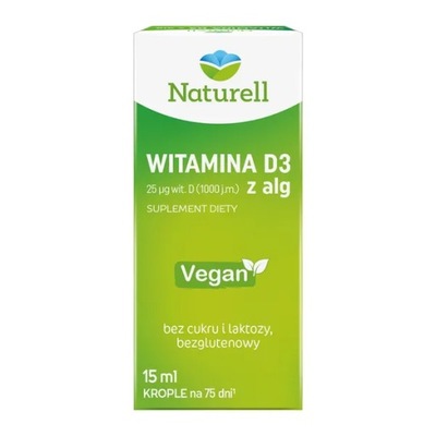 Naturell Witamina D3 z alg, krople, 15 ml