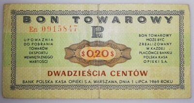 20 centów 1969 bon towarowy Pewex seria En