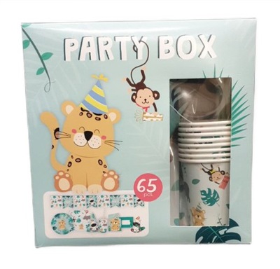 Party box zestaw kubki talerze czapki Zwierzaki