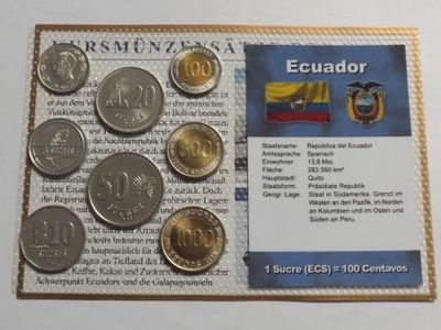 Ekwador 1988-1997 Set monet obiegowych , 8 x UNC