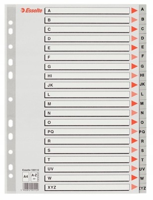 ESSELTE PRZEKŁADKI KARTONOWE A4 SZARE A-Z 20 kart