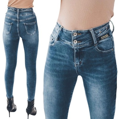 Jeansowe spodnie damskie skinny wysoki stan XS