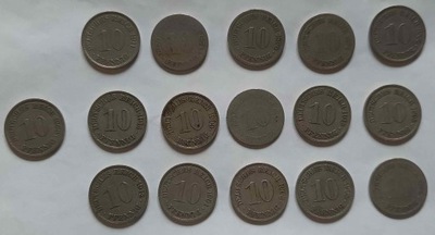 10 PFENNIG 16 SZTUK ZESTAW MONET