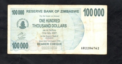 BANKNOT ZIMBABWE -- 100000 Dollars -- 2006 rok