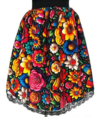 Piękna spódnica z koronką, usztywniana tiulem, kwiaty, midi, NOWOŚĆ!