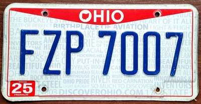 OHIO - PLACA REJESTRACYJNA CON EE.UU.  