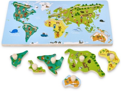 Mapa Świata Drewniana Klocki Puzzle z Uchwytami