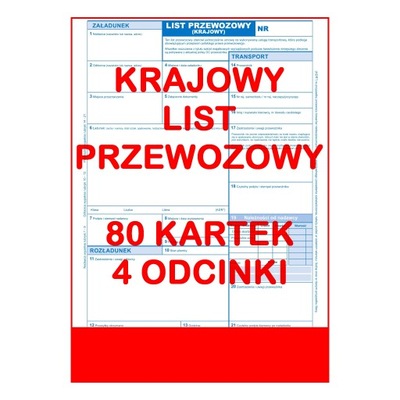 DRUK KRAJOWY LIST PRZEWOZOWY 80 KARTEK 4 ODC x 10