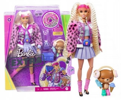 LALKA BARBIE EXTRA plus MIŚ na wrotkach, akcesoria