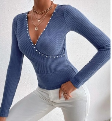 SHEIN BLUZKA DAMSKA NIEBIESKA ELEGANCKA 34 VUH