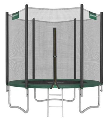 Okrągła trampolina ogrodowa z siatką zabezpieczającą drabinką i drążkami