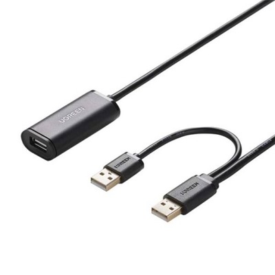 UGREEN US137 Kabel przedłużający 2x USB 2.0, aktywny, 10m (czarny)