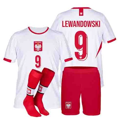 Lewandowski POLSKA BIA strój komplet getry r. 140