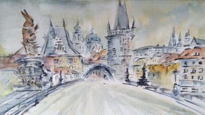 Akwarela Obraz Pejzaż Praga