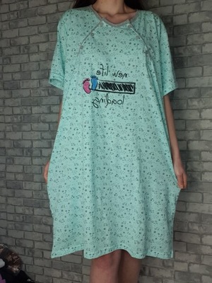 Koszula Nocna CIĄŻOWA Mama KARMIĄCA PLUS SIZE 2XL 42 44 46 BAWEŁNA