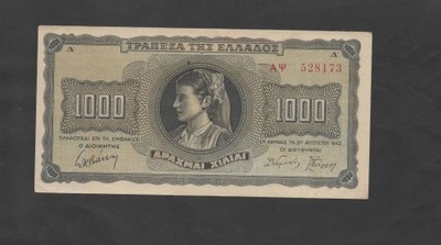 BANKNOT GRECJA -- 1000 DRACHM -- 1942 rok