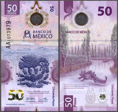 Meksyk - 50 pesos 2021 * W133a * polimer * aksolotl * seria AA