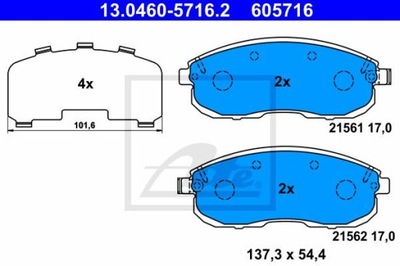 ATE 13.0460-5716.2 КОЛОДКИ ТОРМОЗНЫЕ ПЕРЕД NISSAN CUBE/JUKE/PULSAR/TIIDA 07-