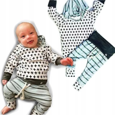 Komplet dresik dla chłopca niemowlę bluza kaptur SPODENKI baggy 68 74