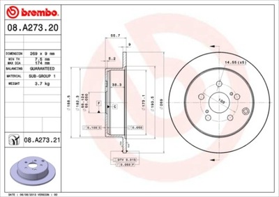 ГАЛЬМІВНІ ДИСКИ ГАЛЬМІВНІ ЗАД BREMBO 08.A273.21 08A27321