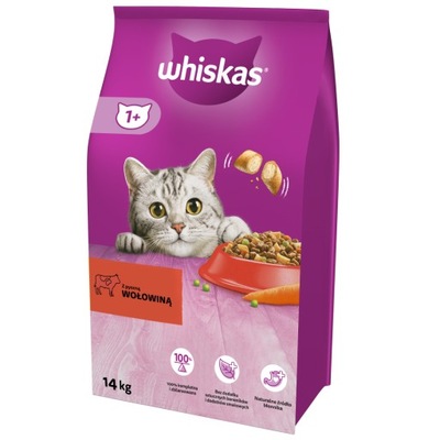 WHISKAS ADULT Z WOŁOWINĄ SUCHA KARMA DLA KOTÓW 14kg