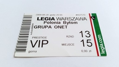 bilet LEGIA Warszawa - POLONIA Bytom 28.08.2009